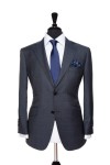 Front Mannequin view of Pocket Square's Bluestone Prince Of Wales Suit with black button customisation
