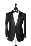 Front Mannequin View of Pocket Square's Black Suit with a Tuxedo Customisation