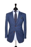 Front Mannequin View of Pocket Square's Sapphire Navy Suit with brown button customisation