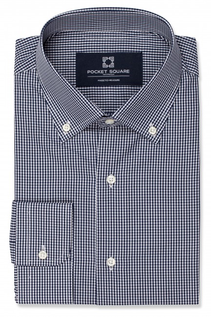 Dark Navy Mini Gingham Shirt with 1 button angled cuff and button down collar shirt photo