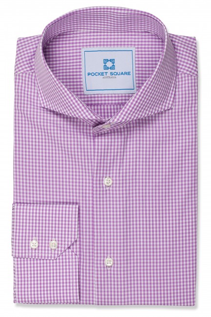 Purple Mini Gingham Shirt with 2 button angle cuff and extreme cutaway collar shirt photo