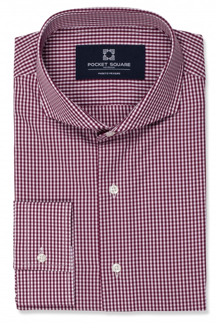 Red Mini Gingham shirt with 1 button square cuff and extreme cutaway collar shirt photo