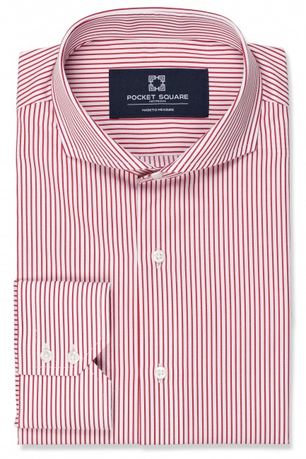 Red Narrow Stripe Shirt with 2 button angled cuff and extreme cutaway collar shirt photo