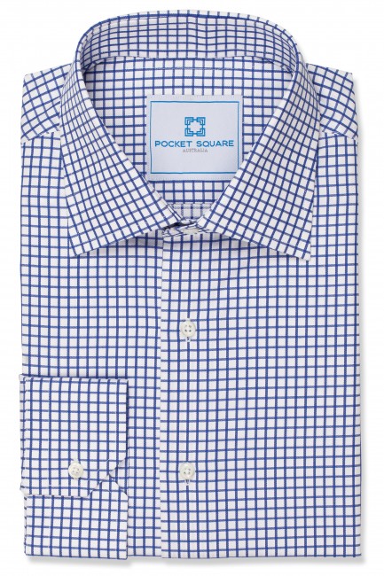 Blue Check Shirt with 1 button angled cuff and spread collar shirt photo