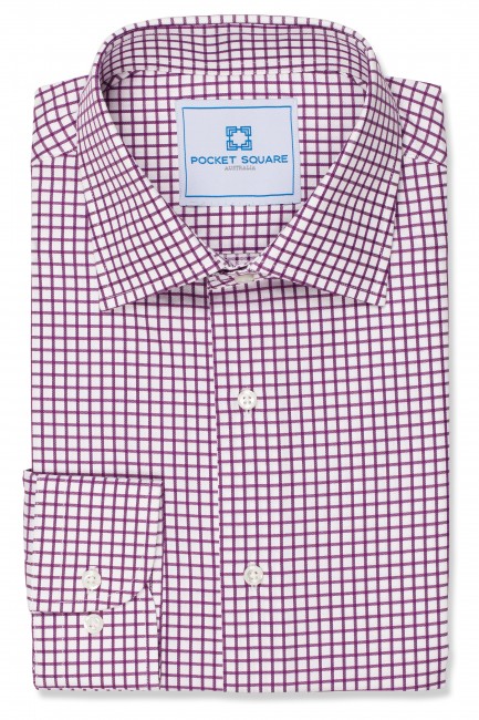 Purple Check Shirt with 1 button round cuff and spread collar shirt photo