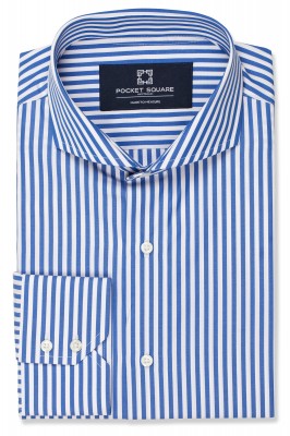 Blue Stripe Shirt with 2 button angled cuff and extreme cutaway collar
