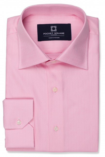 Pink Herringbone Shirt with 1 button angled cuff and spread collar shirt photo